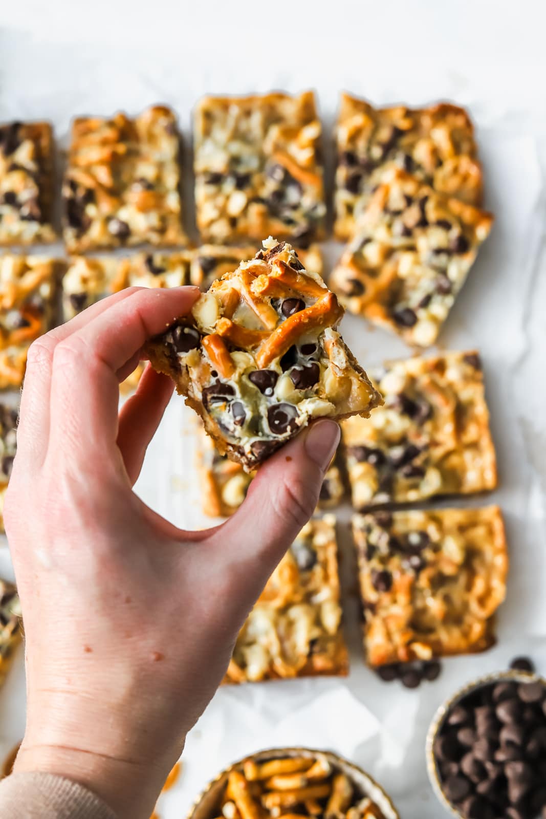 Chewy chocolate pretzel bars are the easiest treat