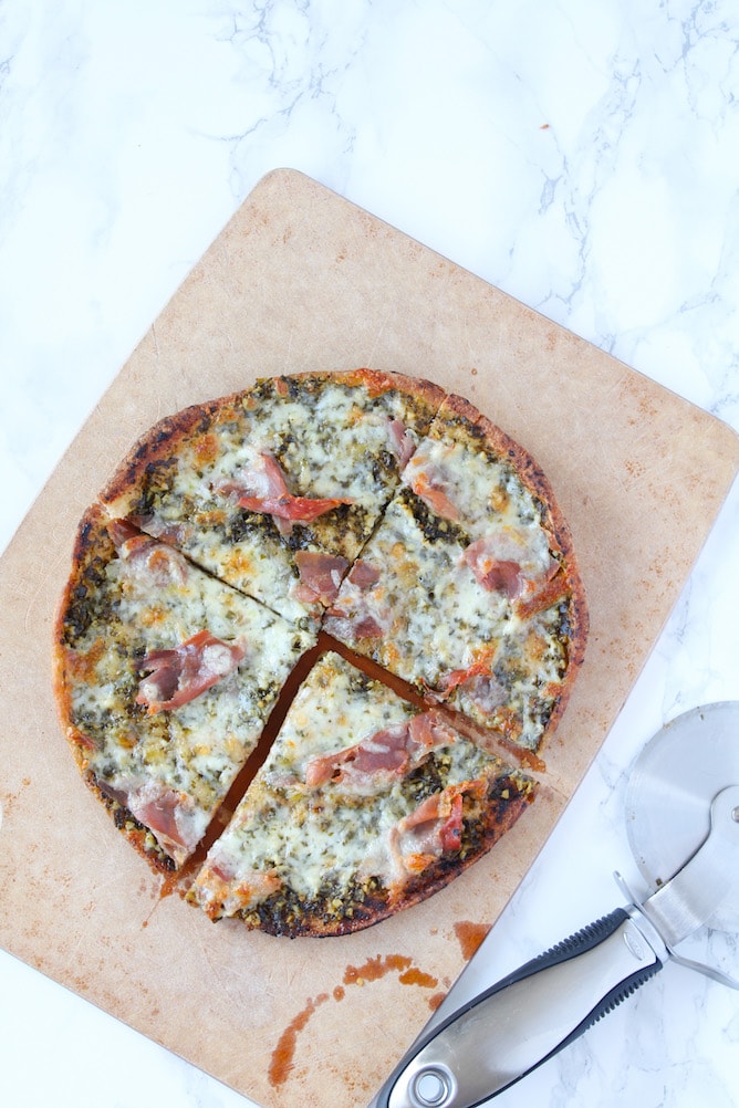 Prosciutto Pesto Pita Pizza l cookinginmygenes.com