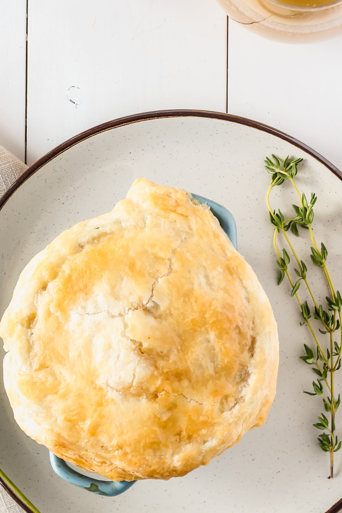 overhead of cooked bean pot pie