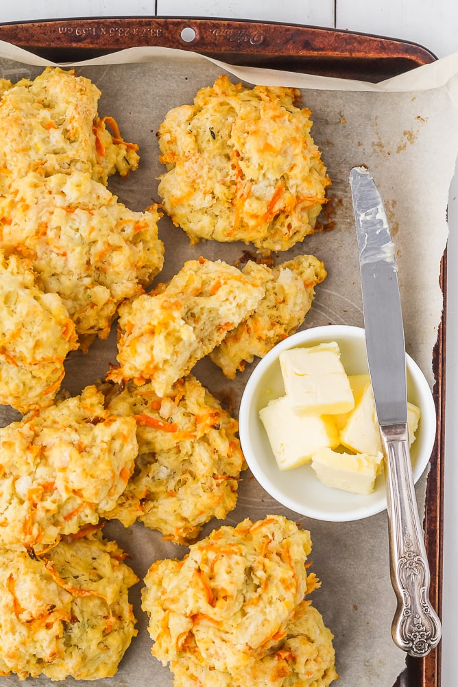 Sweet Potato and Cheddar Cheese Drop Biscuits | Recipe from cookinginmygenes.com