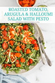 Roasted Tomato, Arugula & Halloumi Salad with Pesto