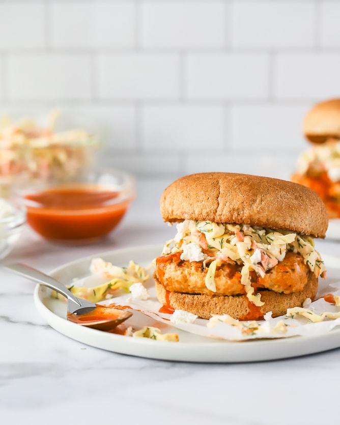 Spicy Turkey Burgers with Dill Slaw