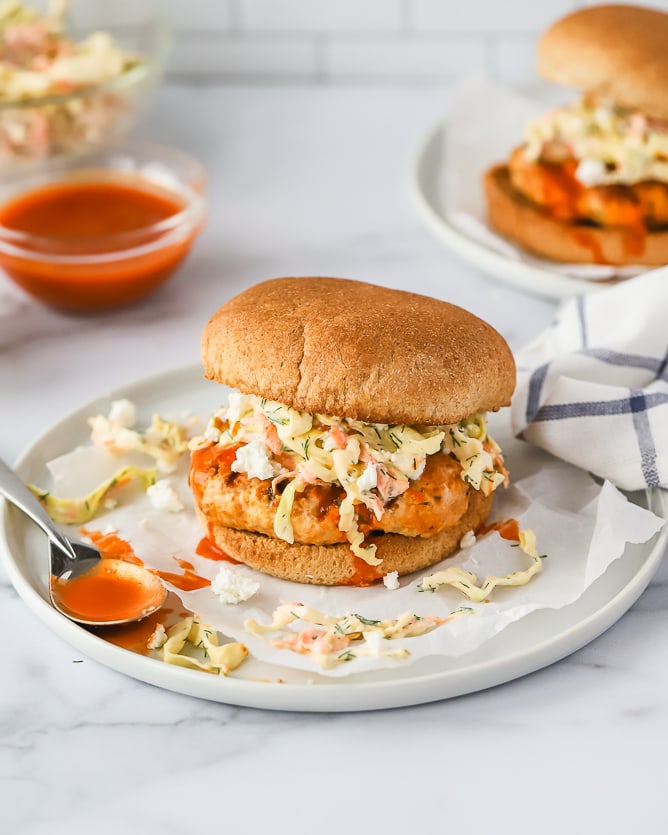 Spicy Turkey Burgers with Dill Slaw