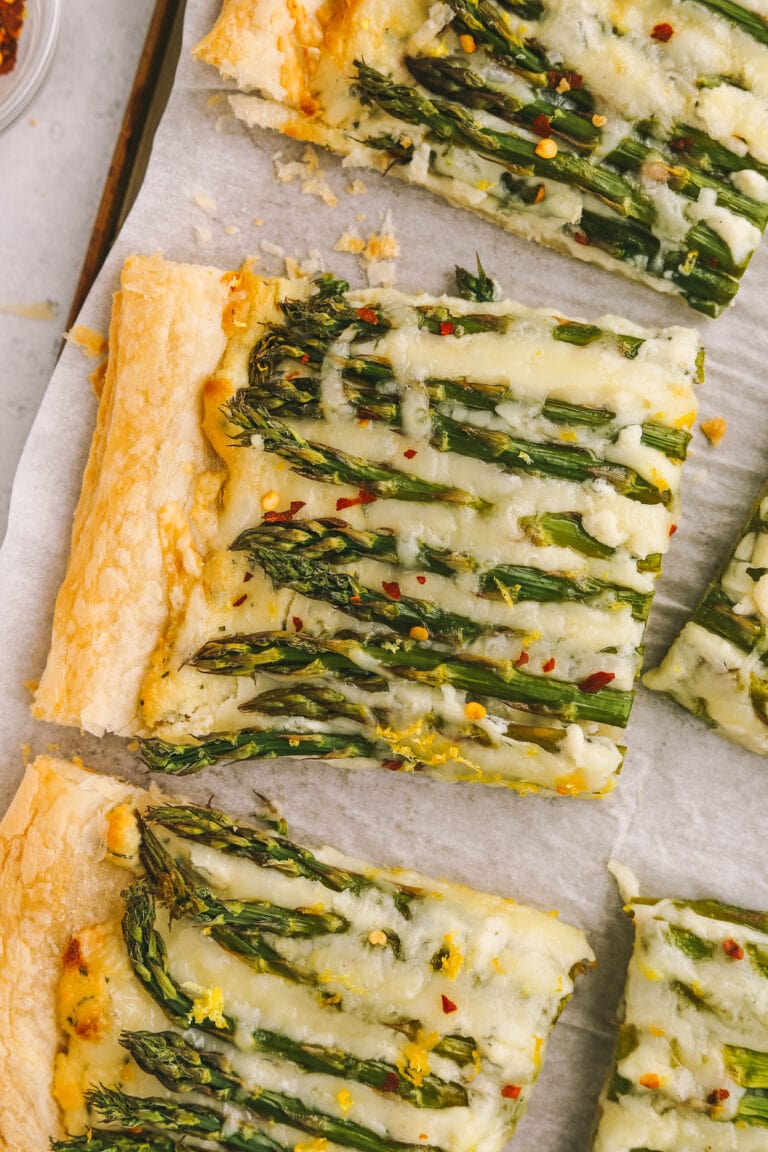 one slice of puff pastry asparagus tart