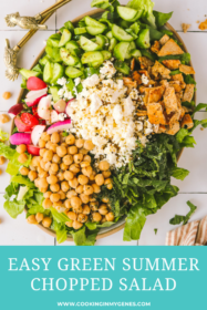 close-up of green summer chopped salad on a serving platter