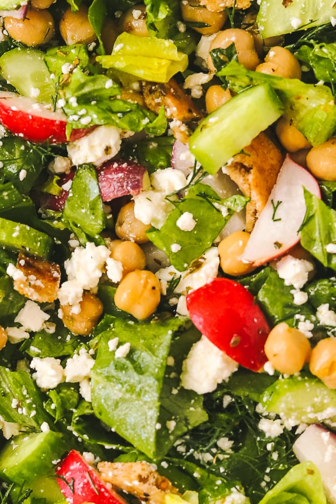 close-up of green summer chopped salad ingredients