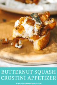 closeup of a crostini with goat cheese