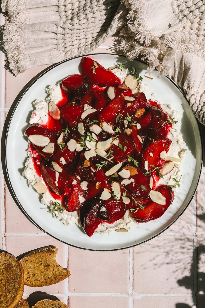 roasted plum appetizer on a plate