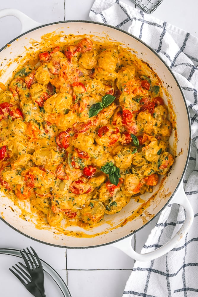 baked boursin gnocchi in a pot