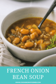 side view of bean soup in a bowl