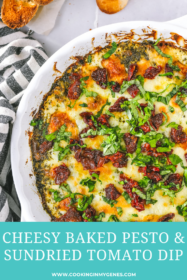 overhead of baked pesto dip