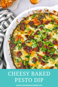 overhead of baked pesto dip