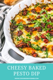 side angle of baked pesto dip