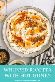 whipped ricotta with hot honey overhead in a bowl