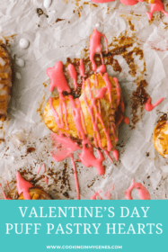 closeup of pink icing on a mini heart shaped pie