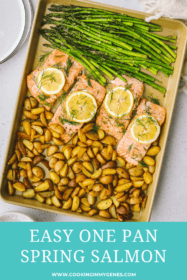 cooked Spring salmon, asparagus and potatoes on one pan