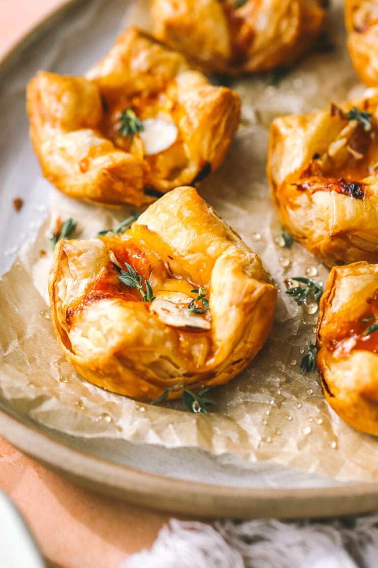 side angle of baked gruyere puff pastry bites