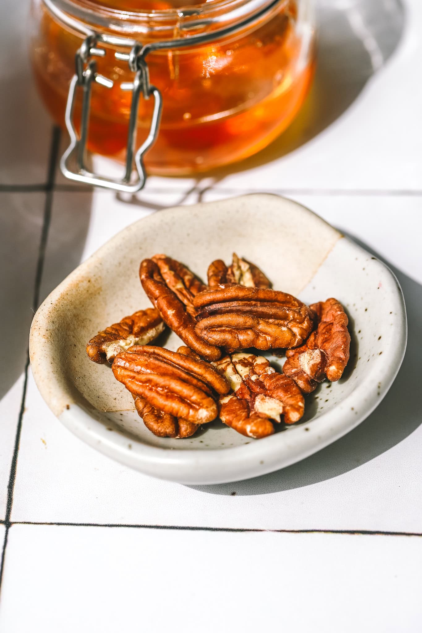 pecan pieces in a dish