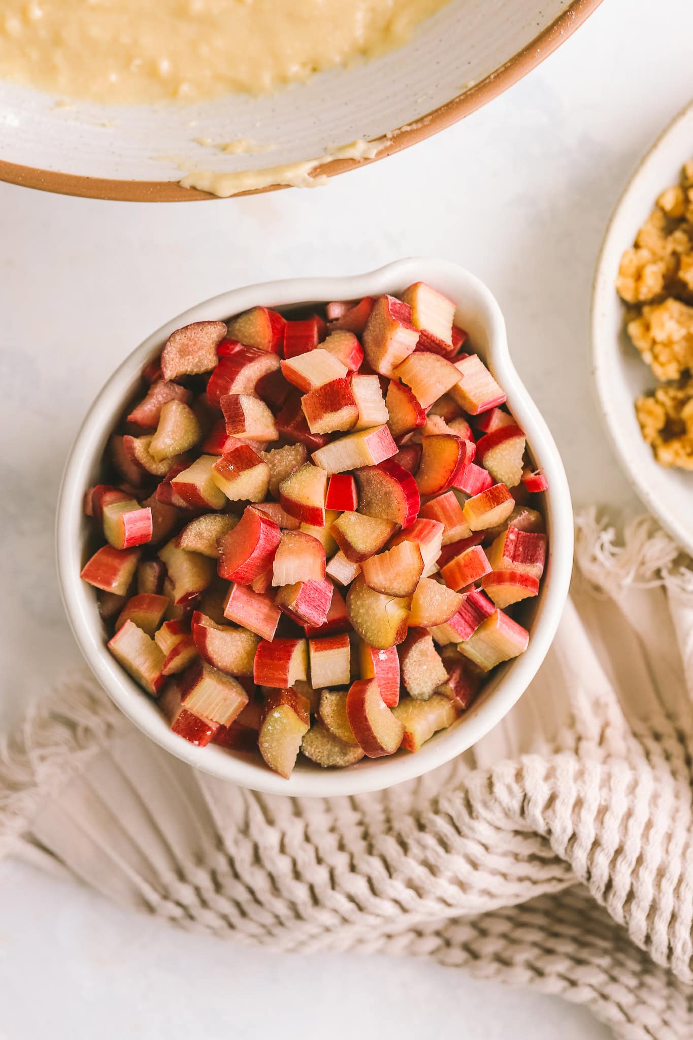 chopped rhubarb in a bowl