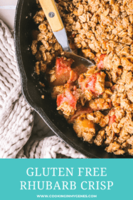 close up spoonful of rhubarb crisp