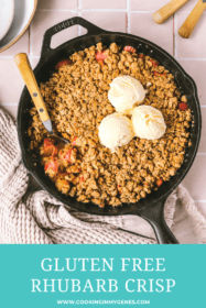rhubarb crisp in a cast iron pan