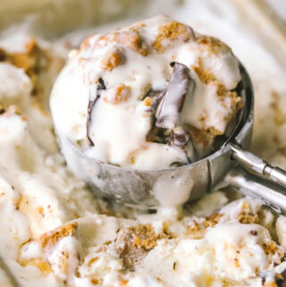 s'mores ice cream in a ice cream scoop