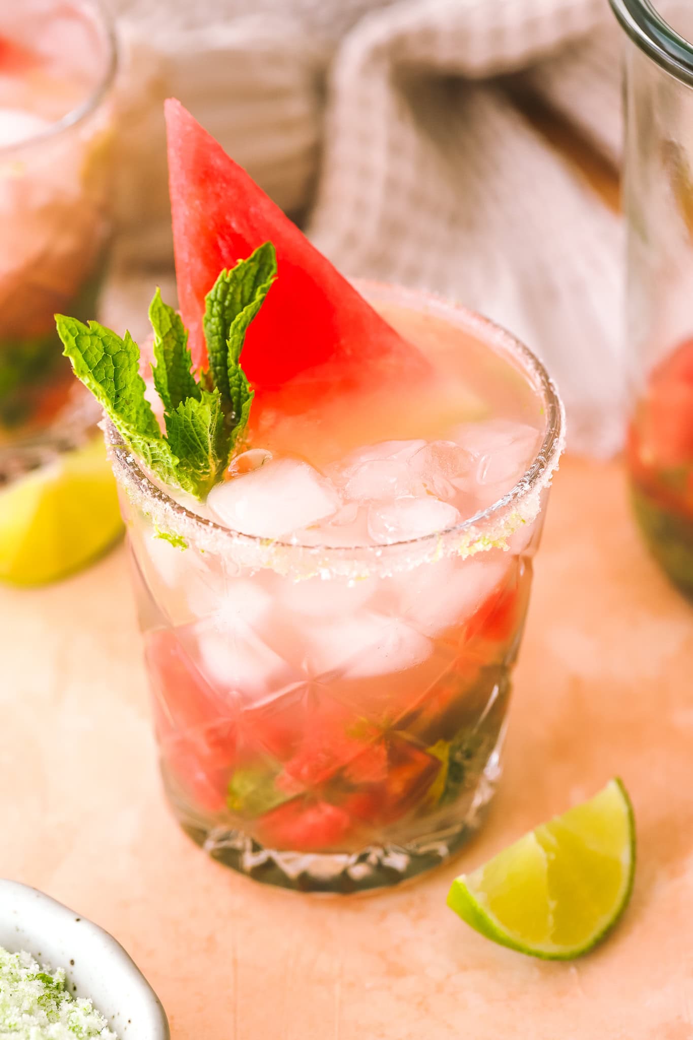 angled shot of watermelon mojito