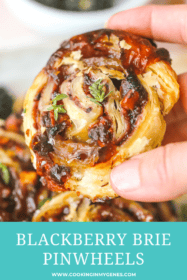 closeup of blackberry puff pastry pinwheel