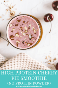 cherry pie smoothie garnished with sliced almonds