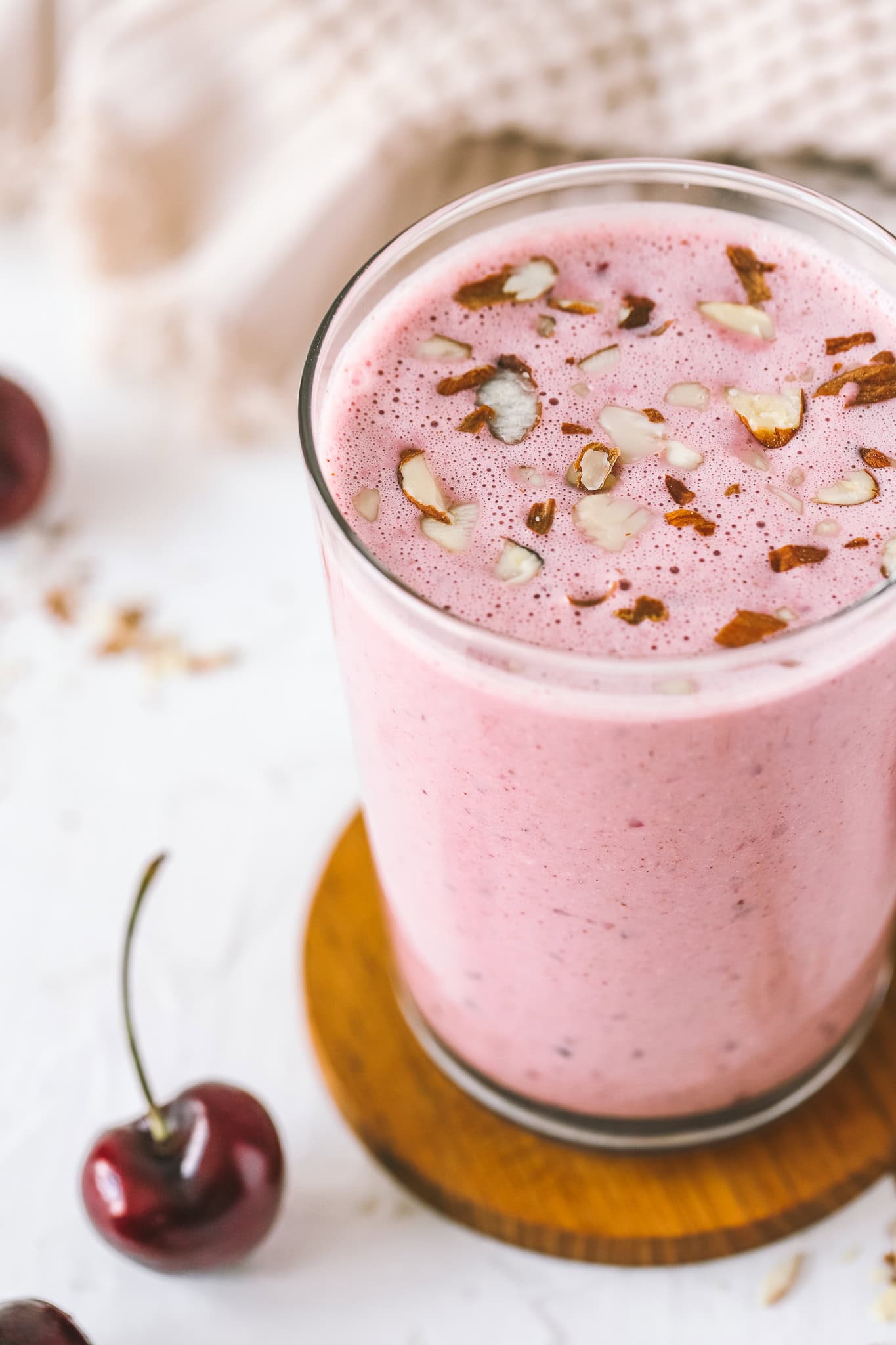angled shot of cherry pie smoothie