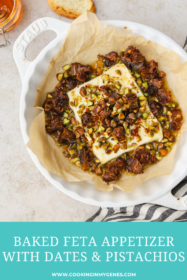 overhead of baked feta with dates