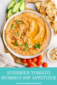 sundried tomato white bean hummus in a serving bowl