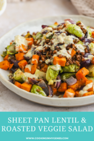 side angle of warm lentil salad in a bowl