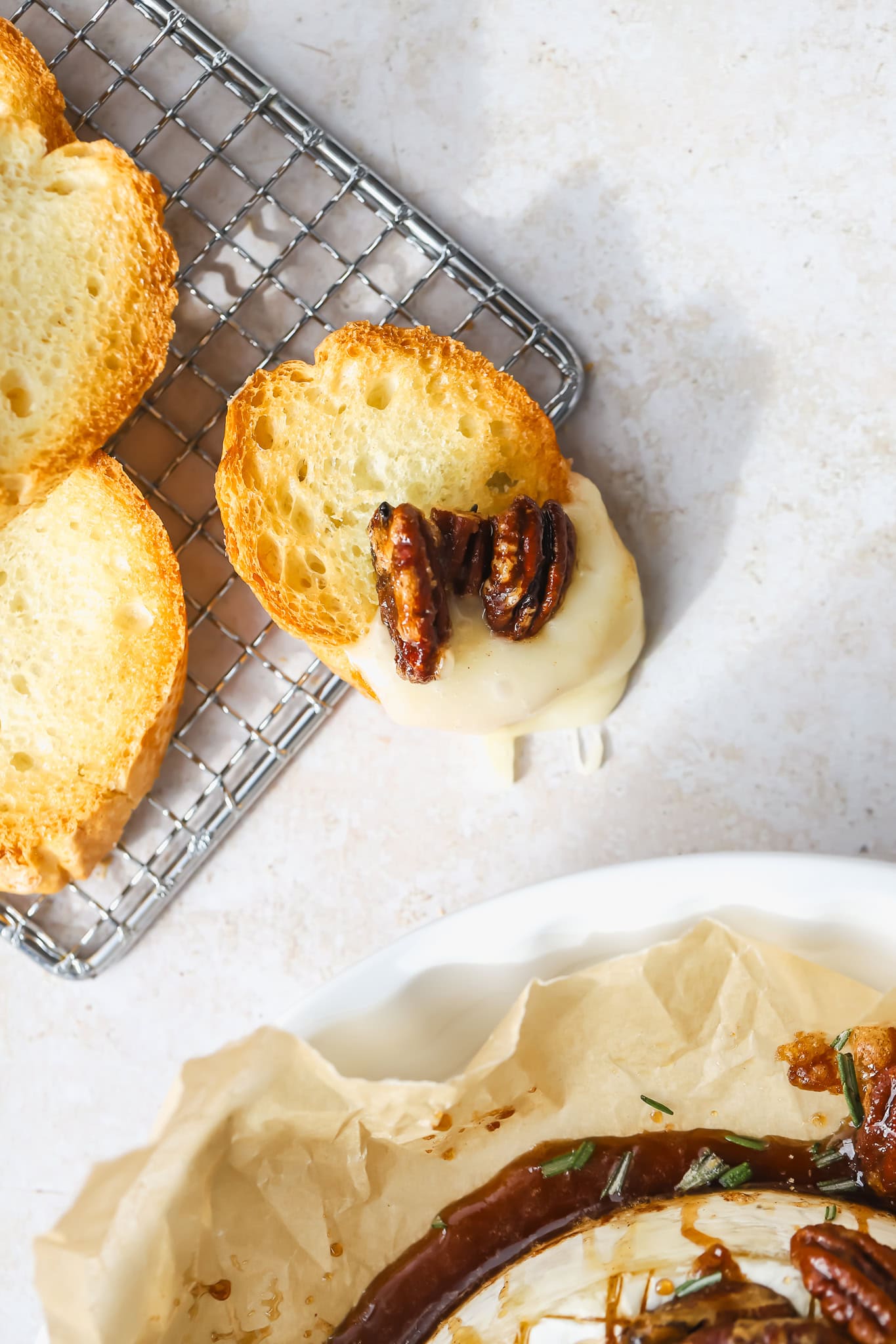 maple pecan baked brie on crostini