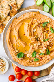 sundried tomato white bean hummus in a serving bowl