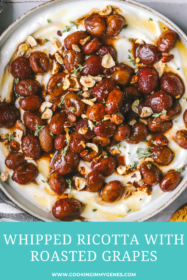 overhead of grapes on whipped ricotta