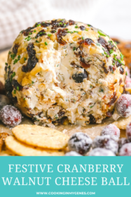 cranberry walnut cheese ball with slices out of it