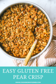 gluten free pear crisp in a baking dish