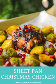 close up of chicken thighs with pomegranate seeds