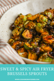 side angle of a bowl of air fried brussels sprouts