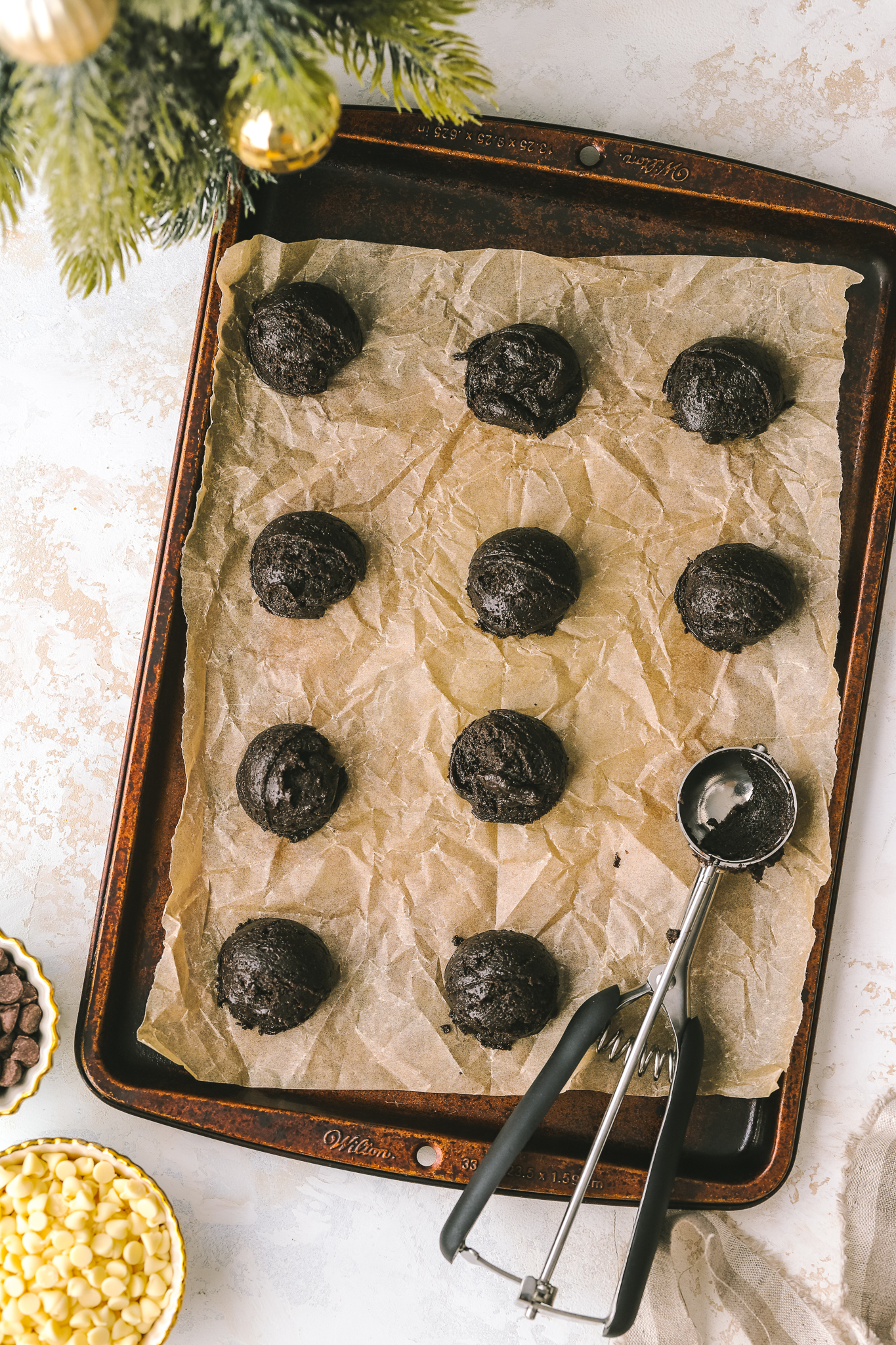 oreo truffles on a baking sheet