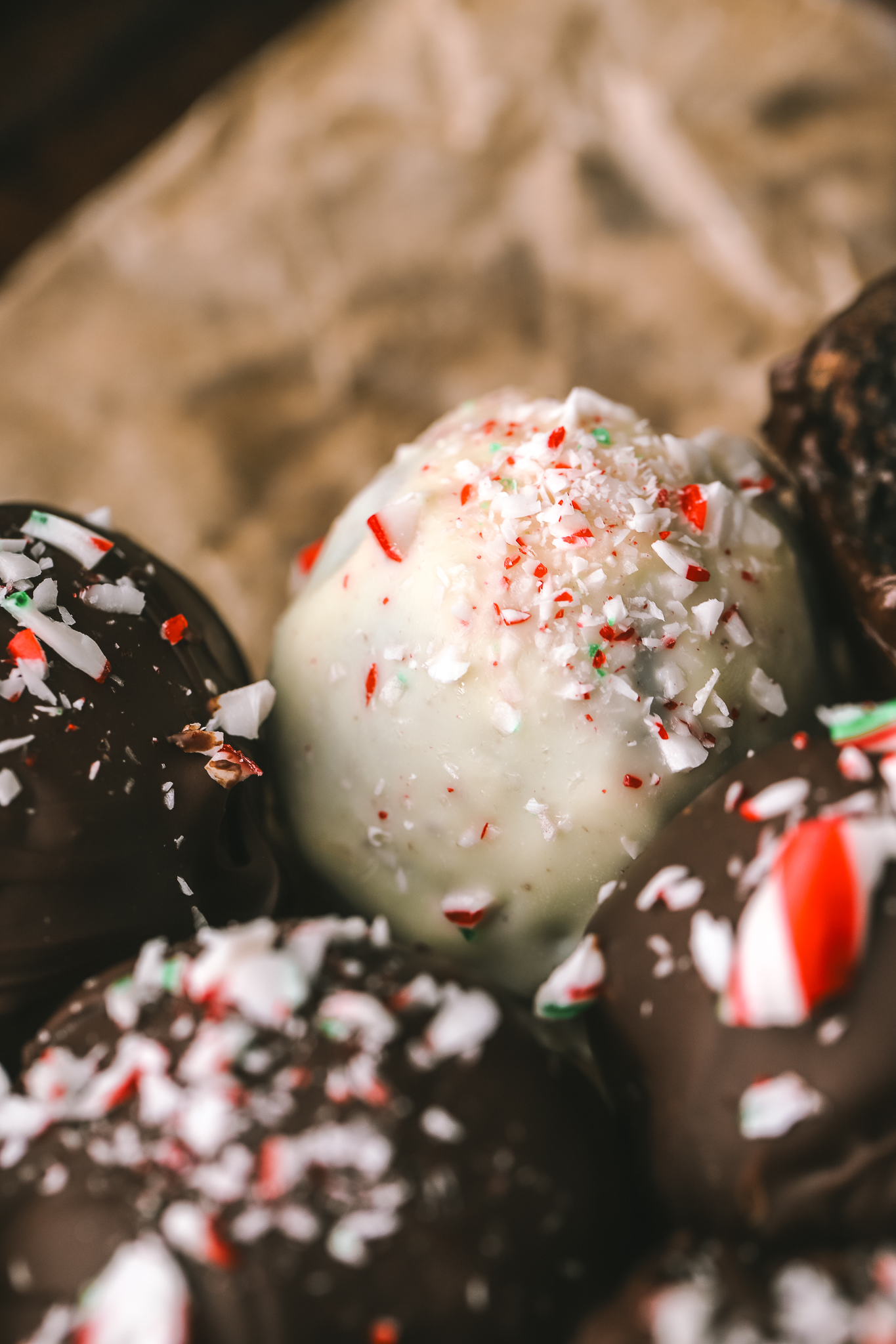 white chocolate coated peppermint truffle