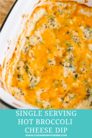 hot broccoli cheese dip in a single serving baking dish