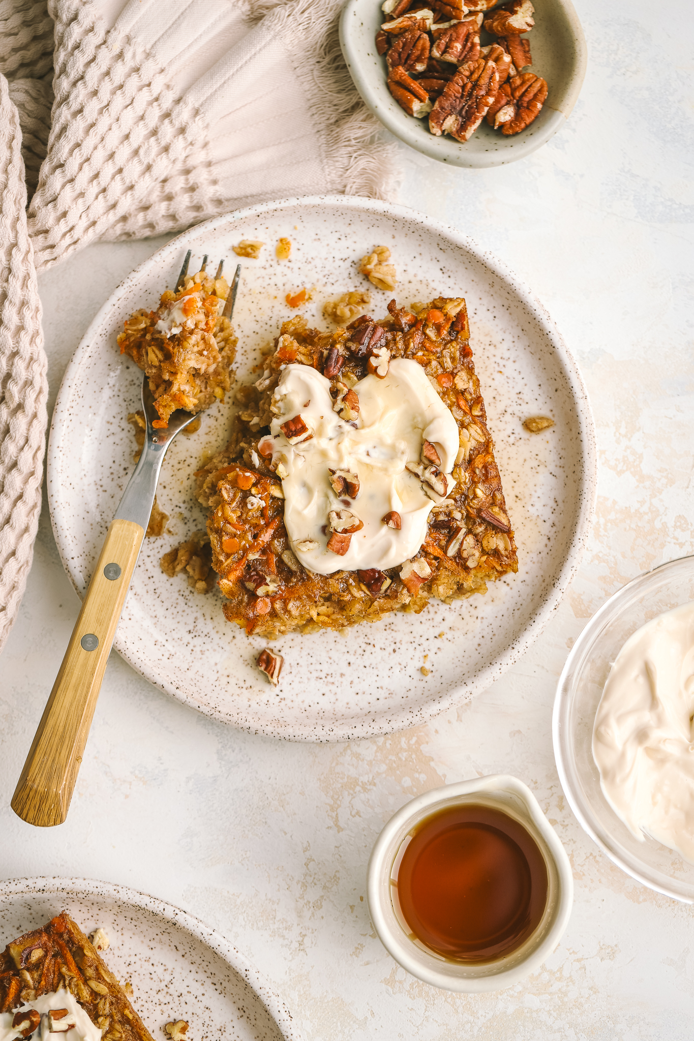 carrot cake baked oatmeal on plate 
