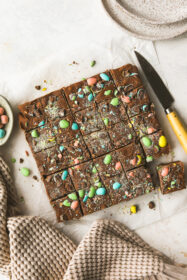 mini egg fudge cut into squares