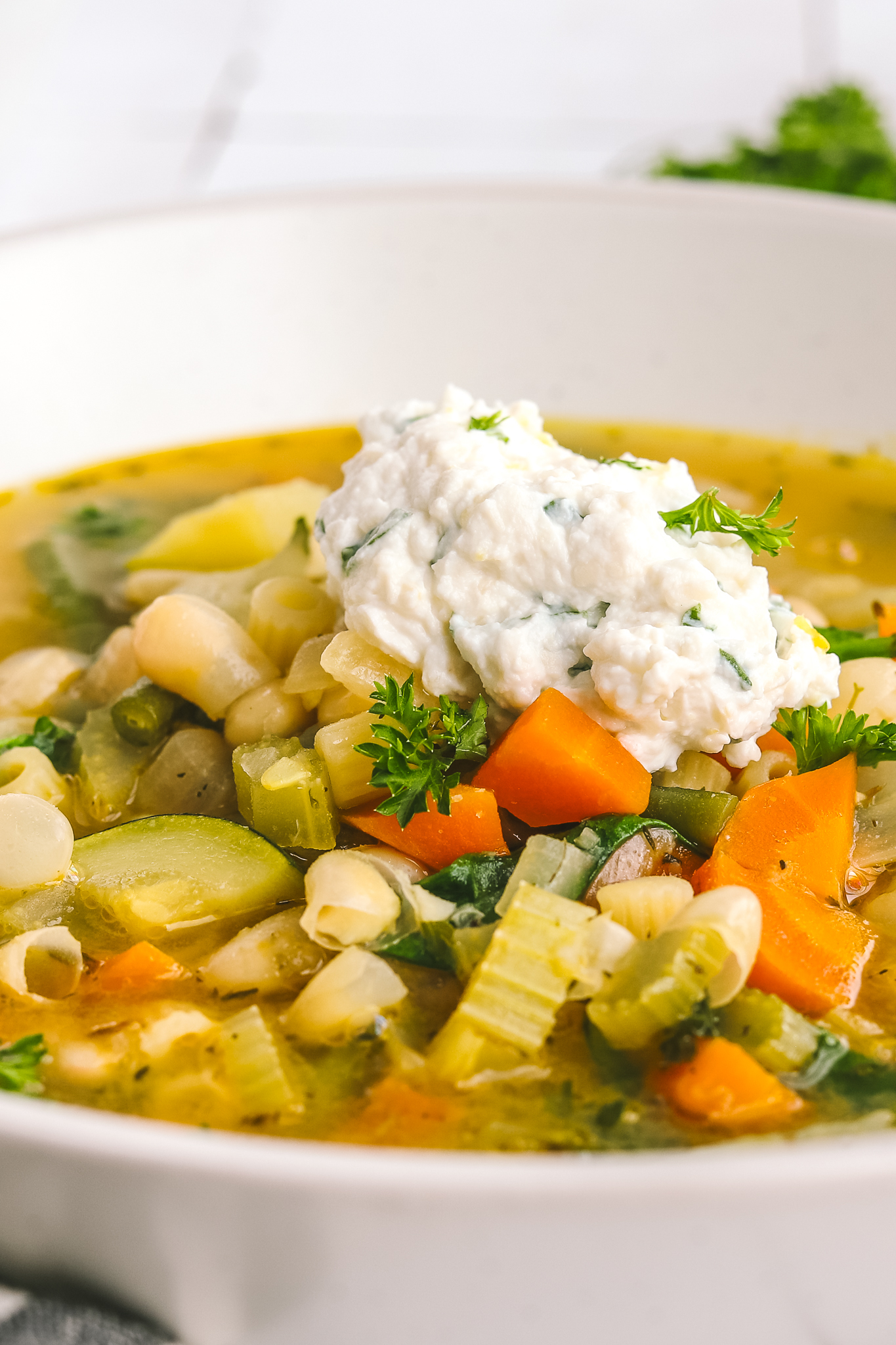 close up of basil-lemon ricotta mixture