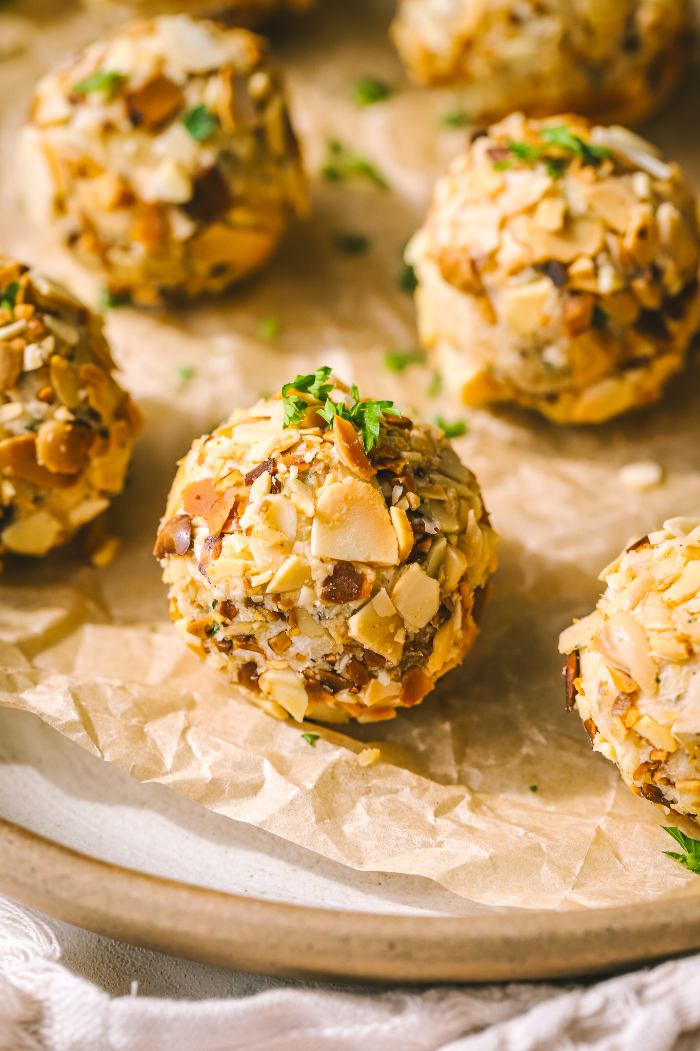 side angle caramelized onion mini cheese balls 