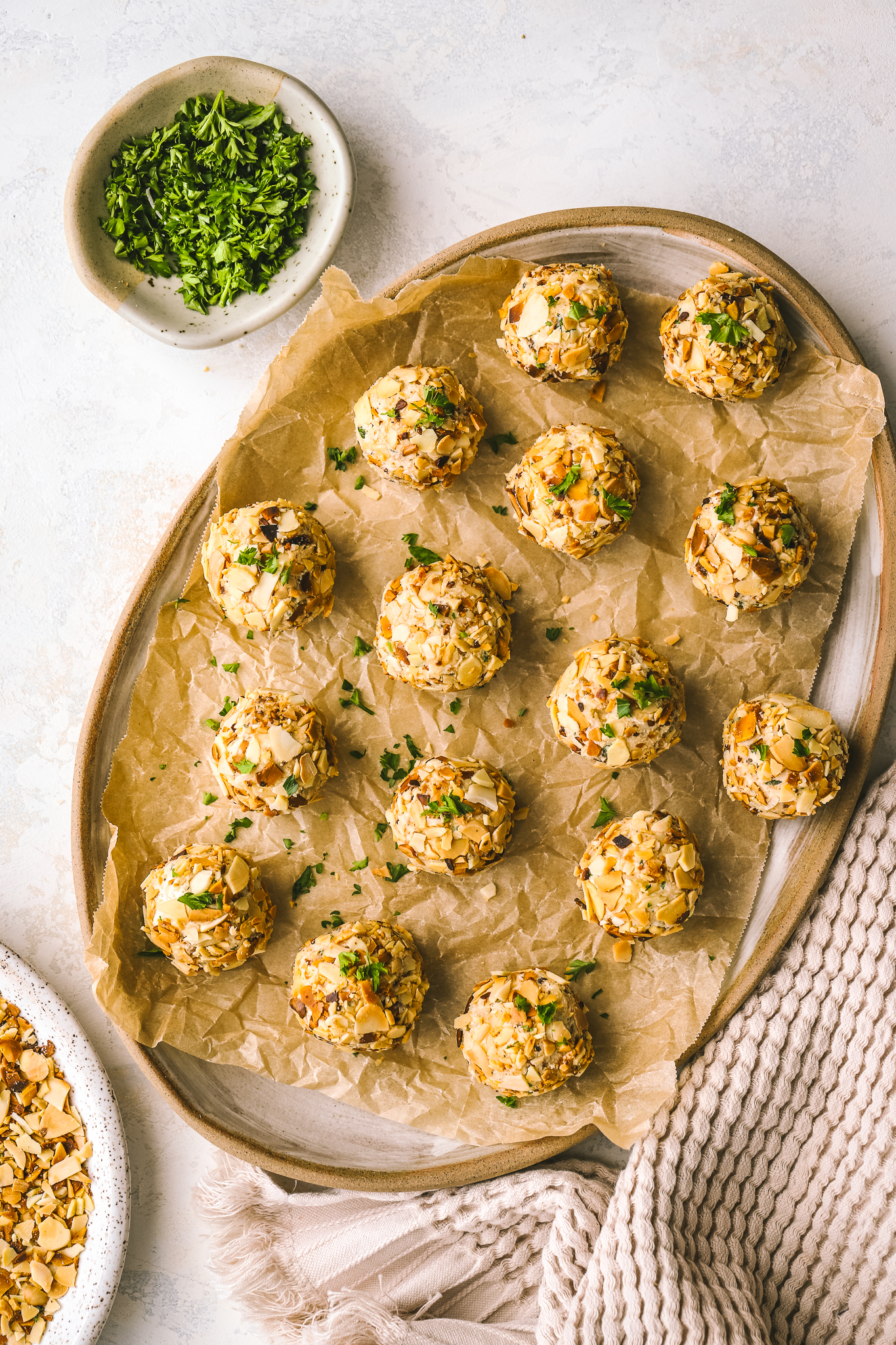 caramelized onion mini cheese balls on a platter