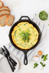 Spring frittata in a cast iron pan