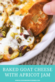 crostini dipped into baked goat cheese